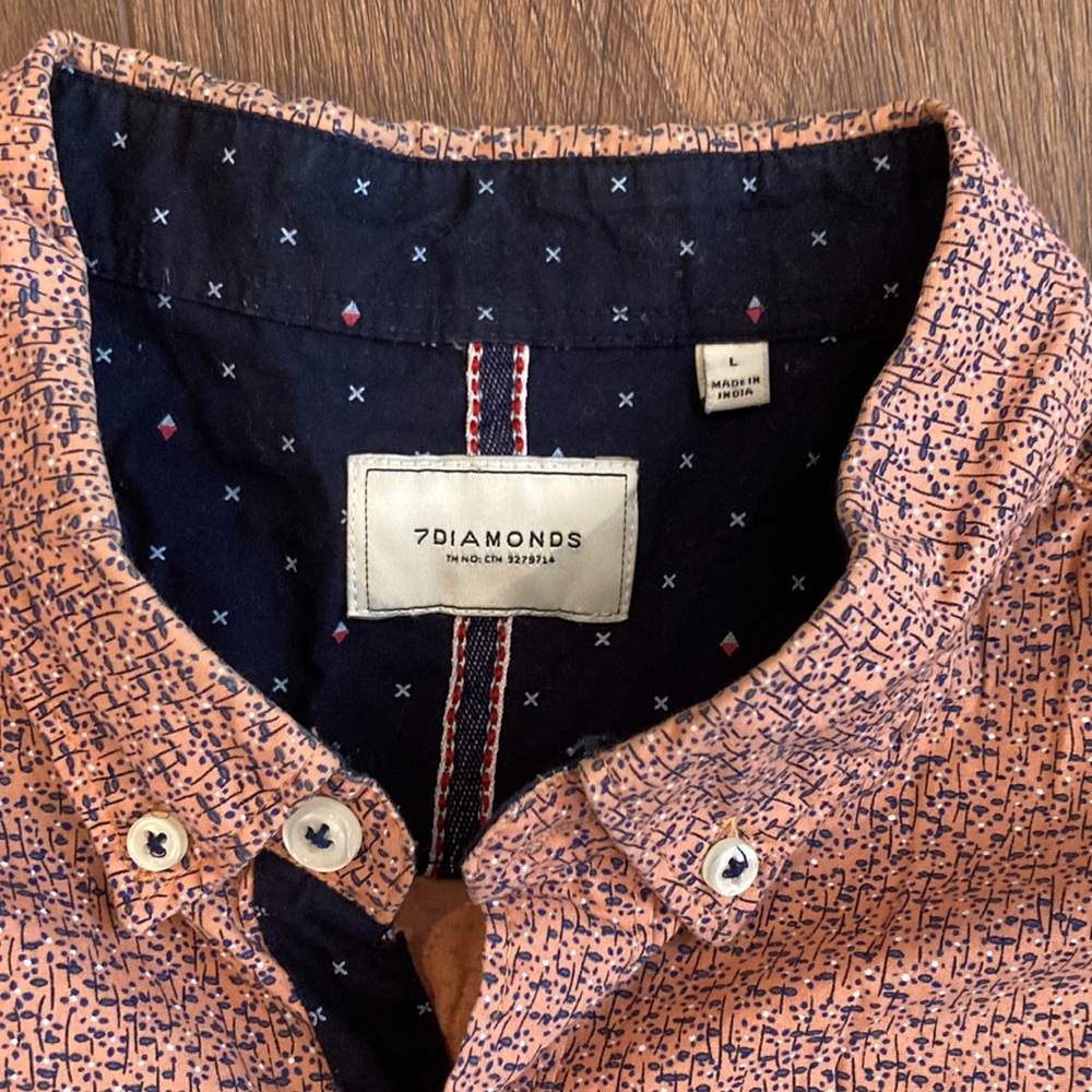 Men’s 7Diamonds peach and dark blue button up Shirt - Picture 2 of 2